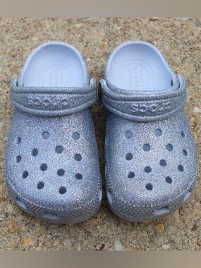 Crocs Little Kids Classic Silver Glitter Clogs Sz C 10
